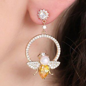 Anthropologie Gold Bee Hoops Earrings